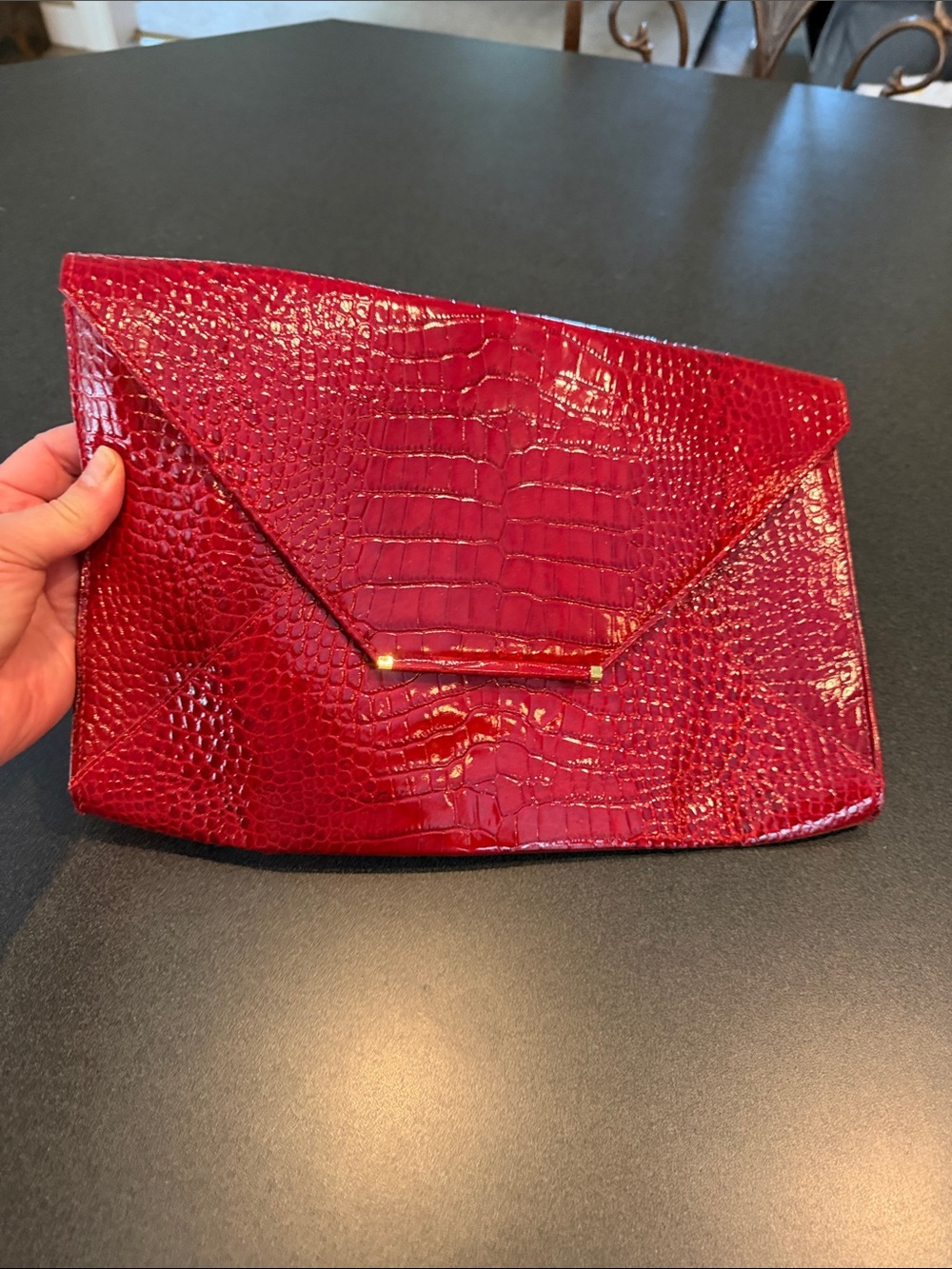 Abas Red Croc-Embossed Envelope Clutch